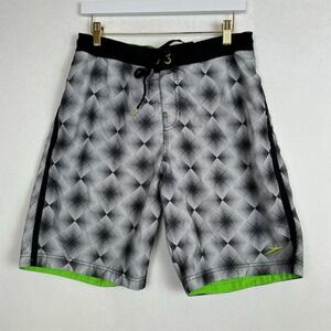 Speedo Mens Swim Trunks Size S Black Gray Geometric Neon Green Summer Beach